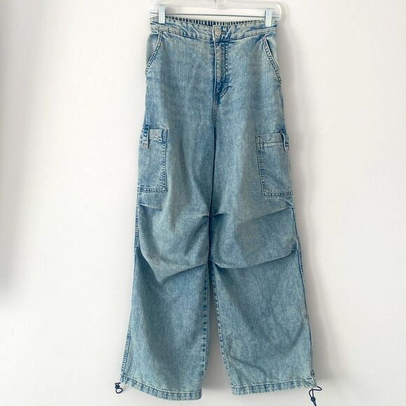 H&M DENIM PARACHUTE slouchy pants, sz Small, W: up to 32” Mint Condition - Picture 1 of 9